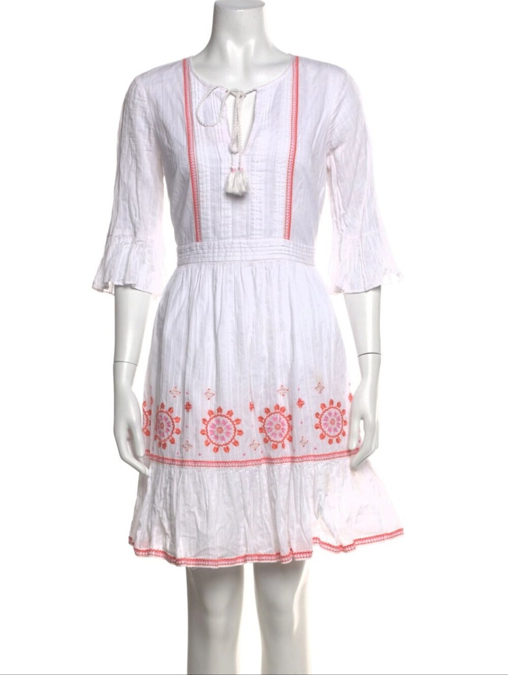 Kate Spade White Embroidered Cotton Tunic Dress with Pink Accents